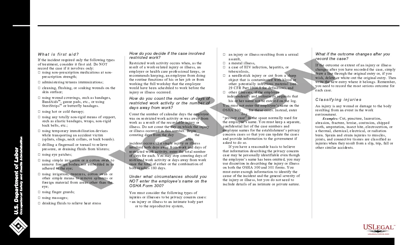 Get Log of Work Related Injuries and Illnesses (OSHA 300) Preview Log of Work Related Injuries and Illnesses (OSHA 300)