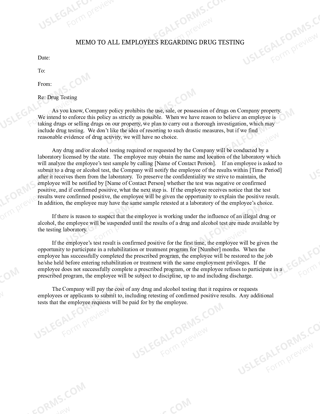 New York Memo to All Employees Regarding Drug Testing Employees Drug