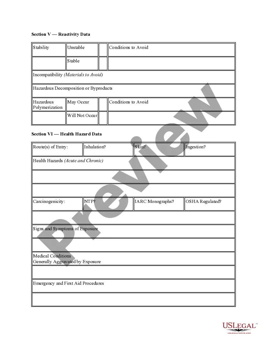 Get Material Safety Data Sheet from the U.S. Dept. of Labor and OSHA Preview Material Safety Data Sheet from the U.S. Dept. of Labor and OSHA