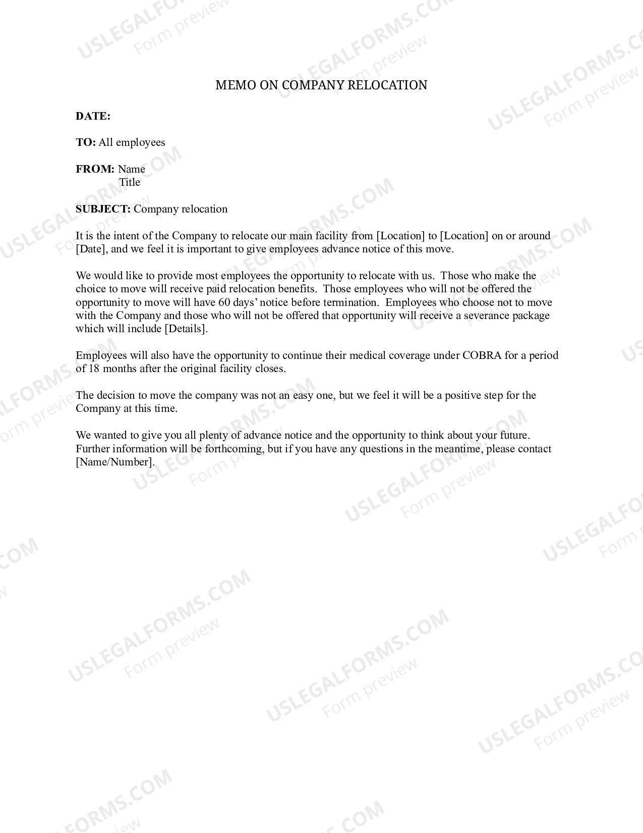 Louisiana Memo on Company Relocation including Relocation Pay for