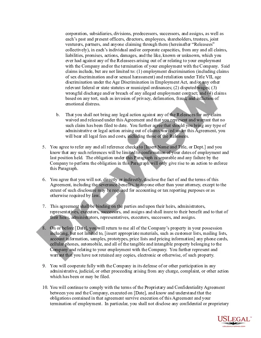 Get Separation Agreement and Release Letter for Exiting Employee Preview Separation Agreement and Release Letter for Exiting Employee
