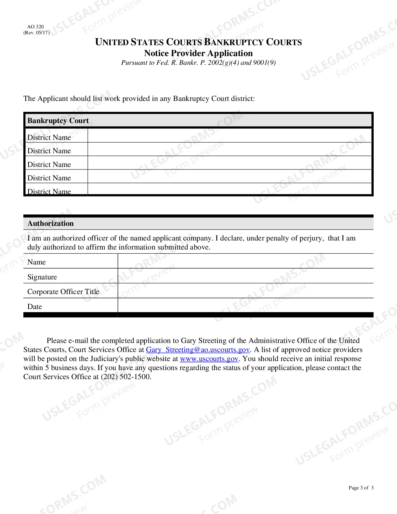 Preview Bankruptcy Notice Provider Application
