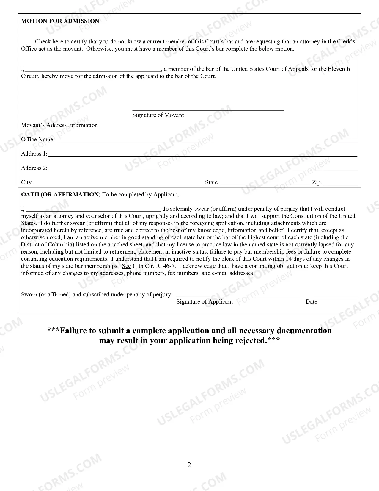 Preview Application for Admission to the Bar