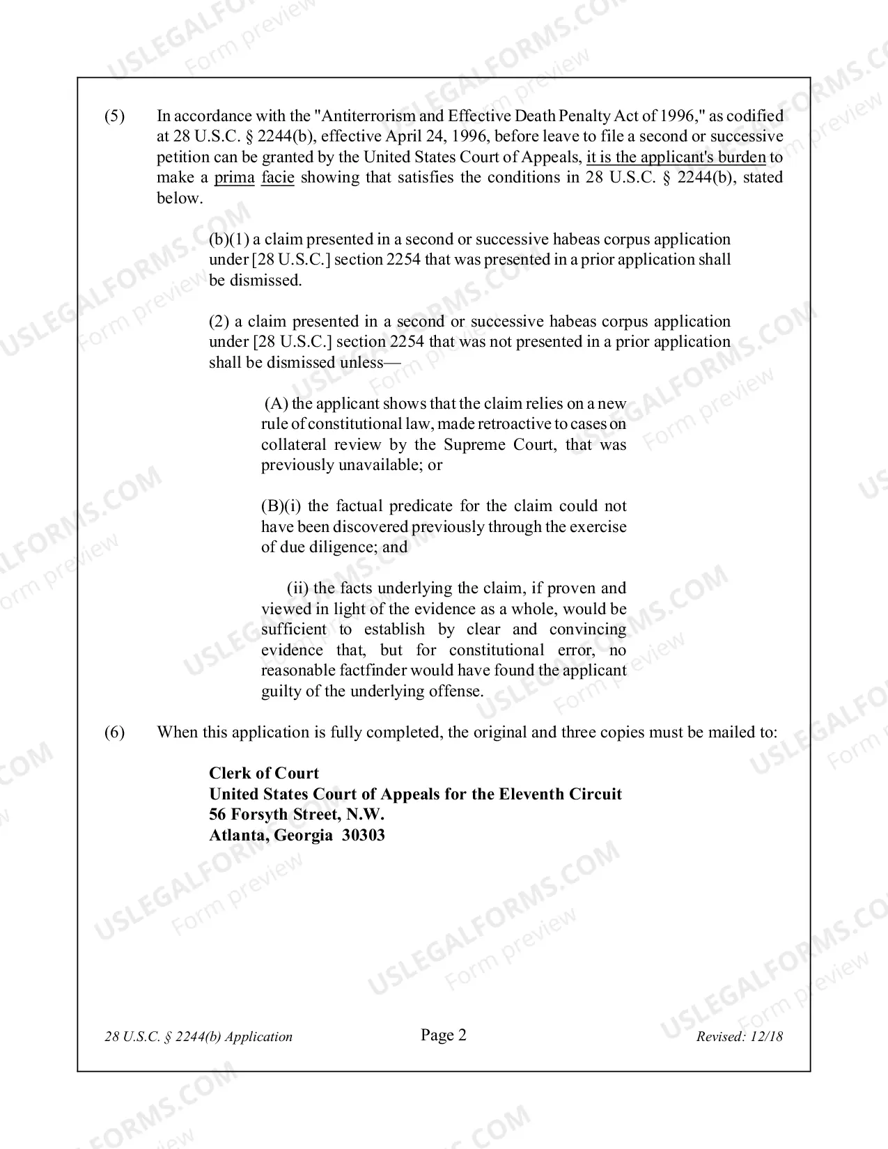 Preview APPLICATION FOR LEAVE TO FILE A SECOND OR SUCCESSIVE HABEAS CORPUS PETITION 28 U.S.C. Sec. 2244(b)