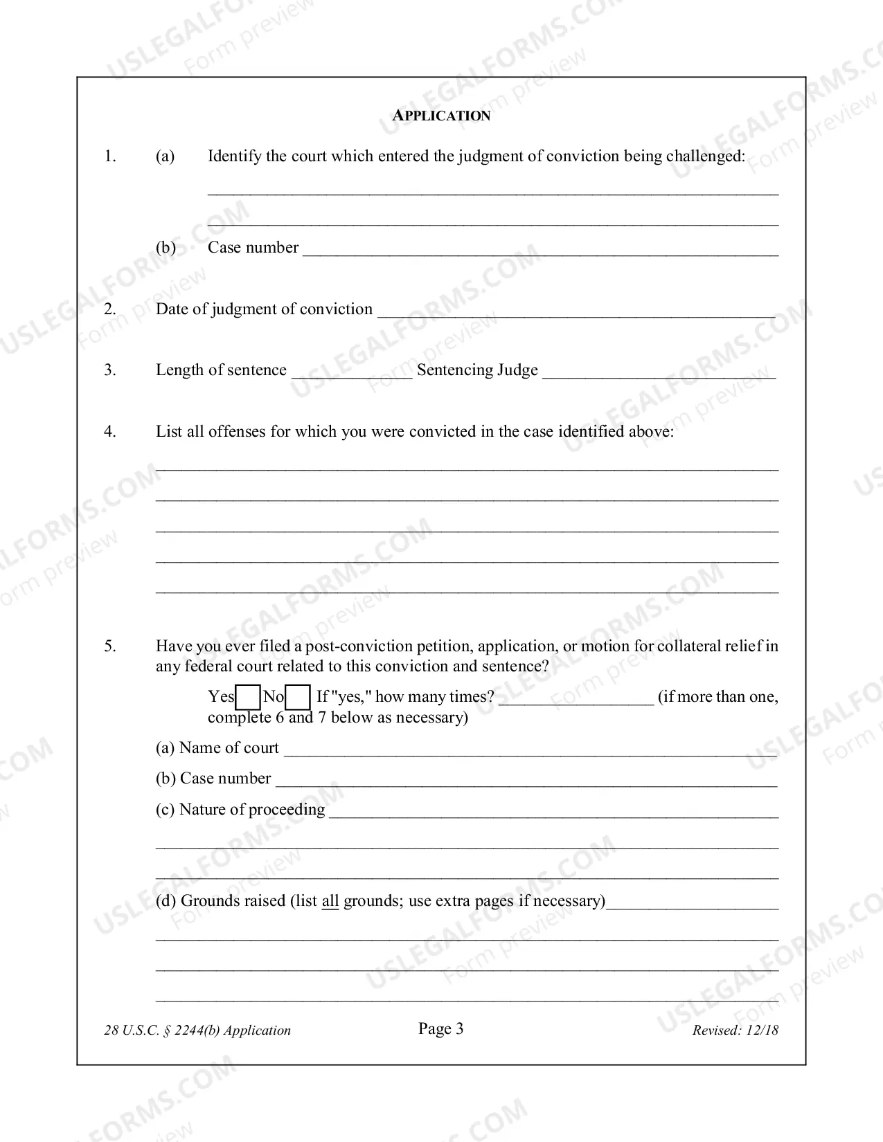 Preview APPLICATION FOR LEAVE TO FILE A SECOND OR SUCCESSIVE HABEAS CORPUS PETITION 28 U.S.C. Sec. 2244(b)