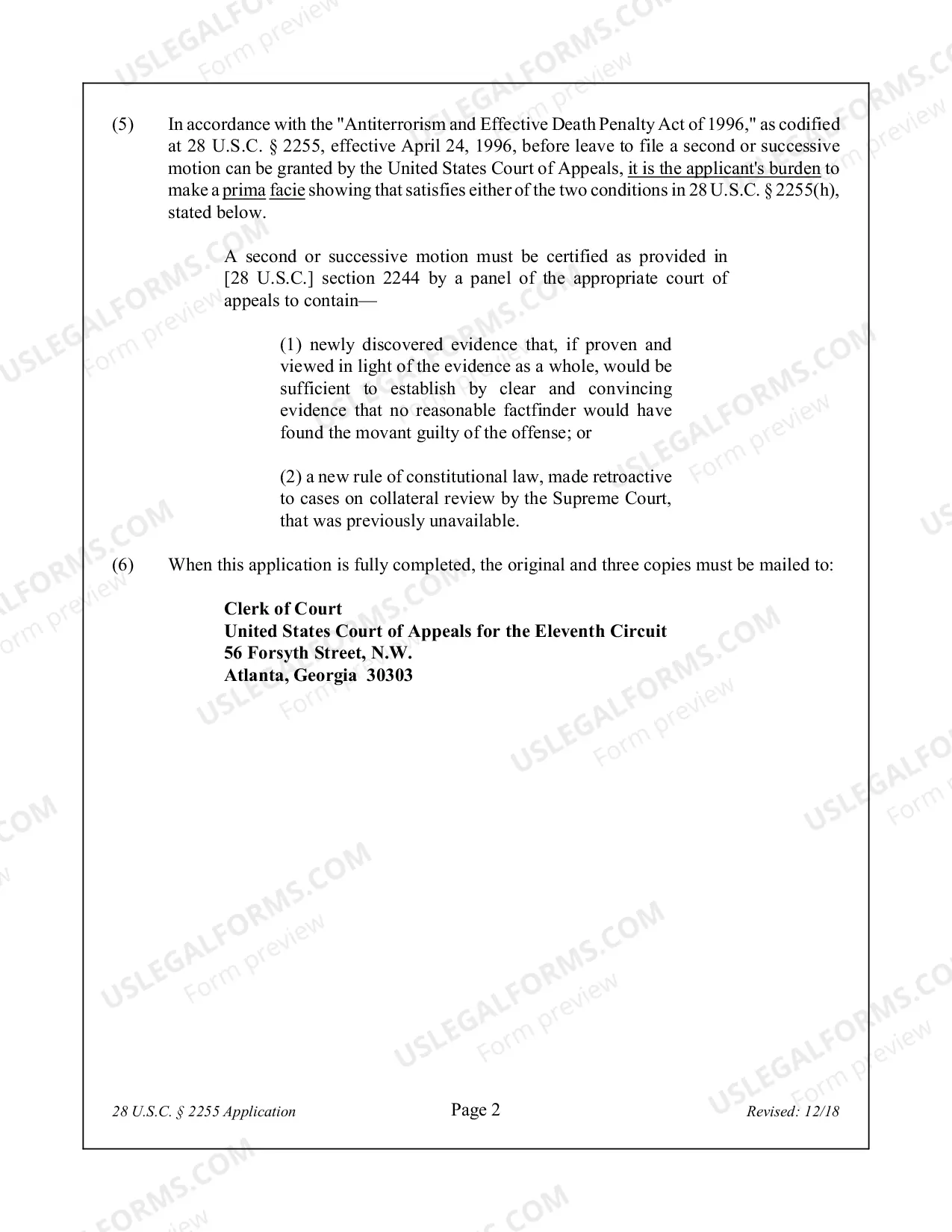 Preview APPLICATION FOR LEAVE TO FILE A SECOND OR SUCCESSIVE MOTION TO VACATE, SET ASIDE OR CORRECT SENTENCE 28 U.S.C. Sec. 2255