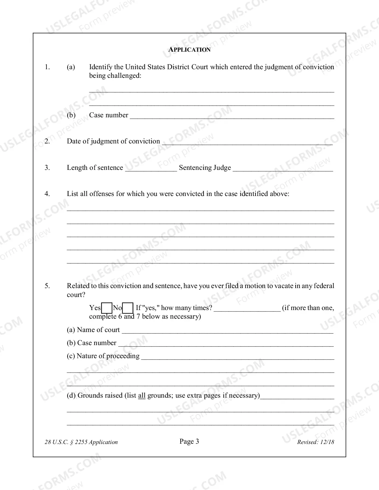 Preview APPLICATION FOR LEAVE TO FILE A SECOND OR SUCCESSIVE MOTION TO VACATE, SET ASIDE OR CORRECT SENTENCE 28 U.S.C. Sec. 2255