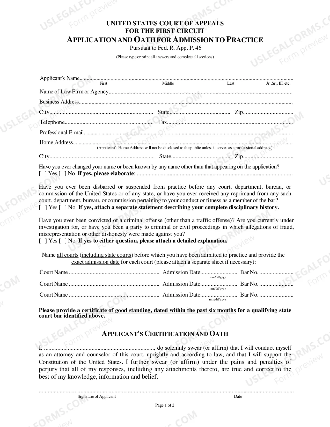 Preview Attorney Admission Application and Instructions
