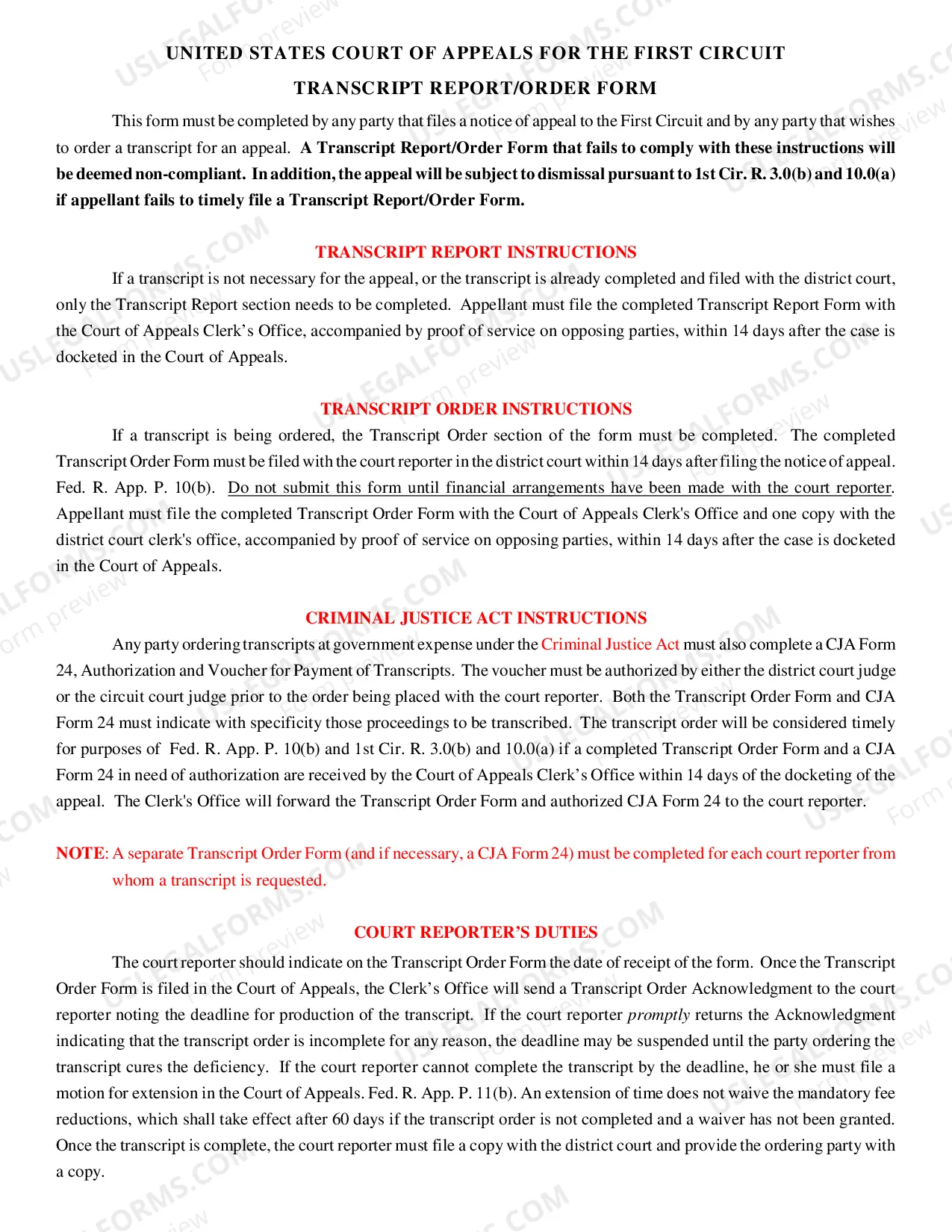Preview Transcript Report/Order Form and Instructions