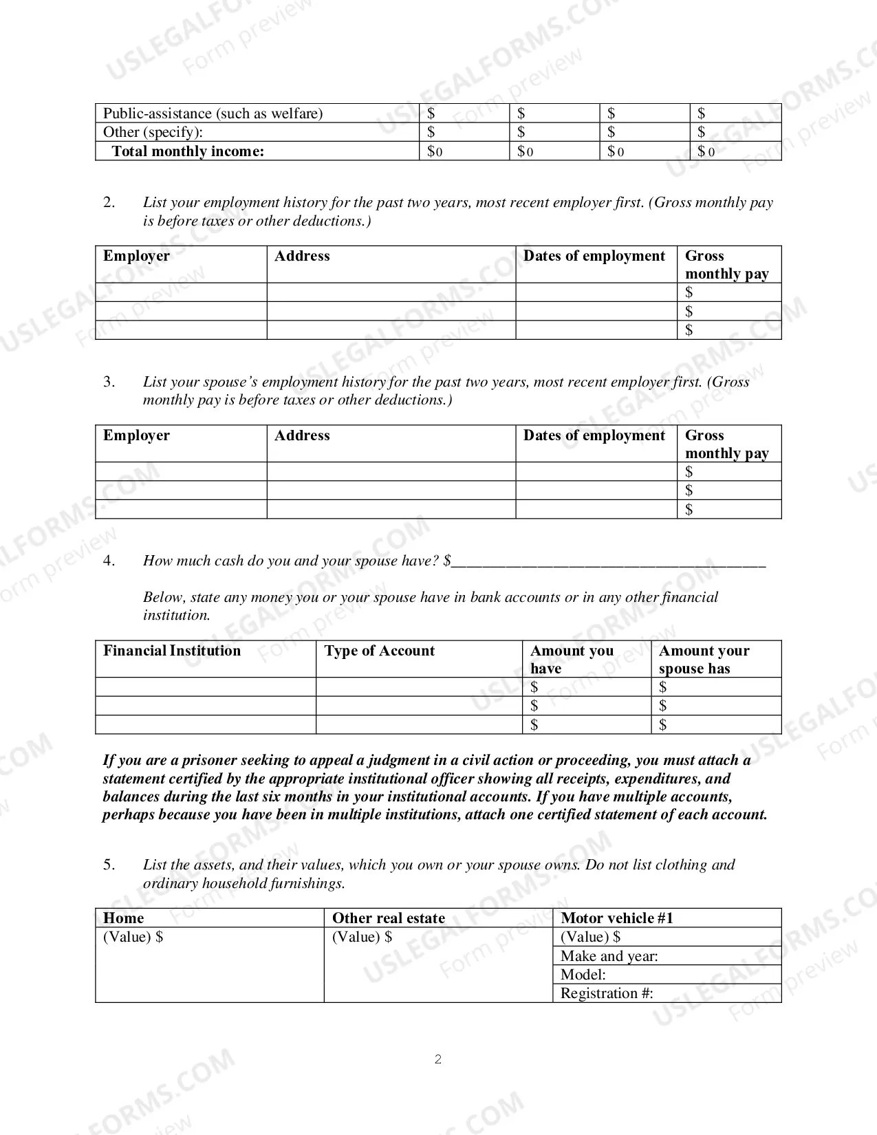 Preview Financial Affidavit to Accompany Motion for Leave to Appeal In Forma Pauperis