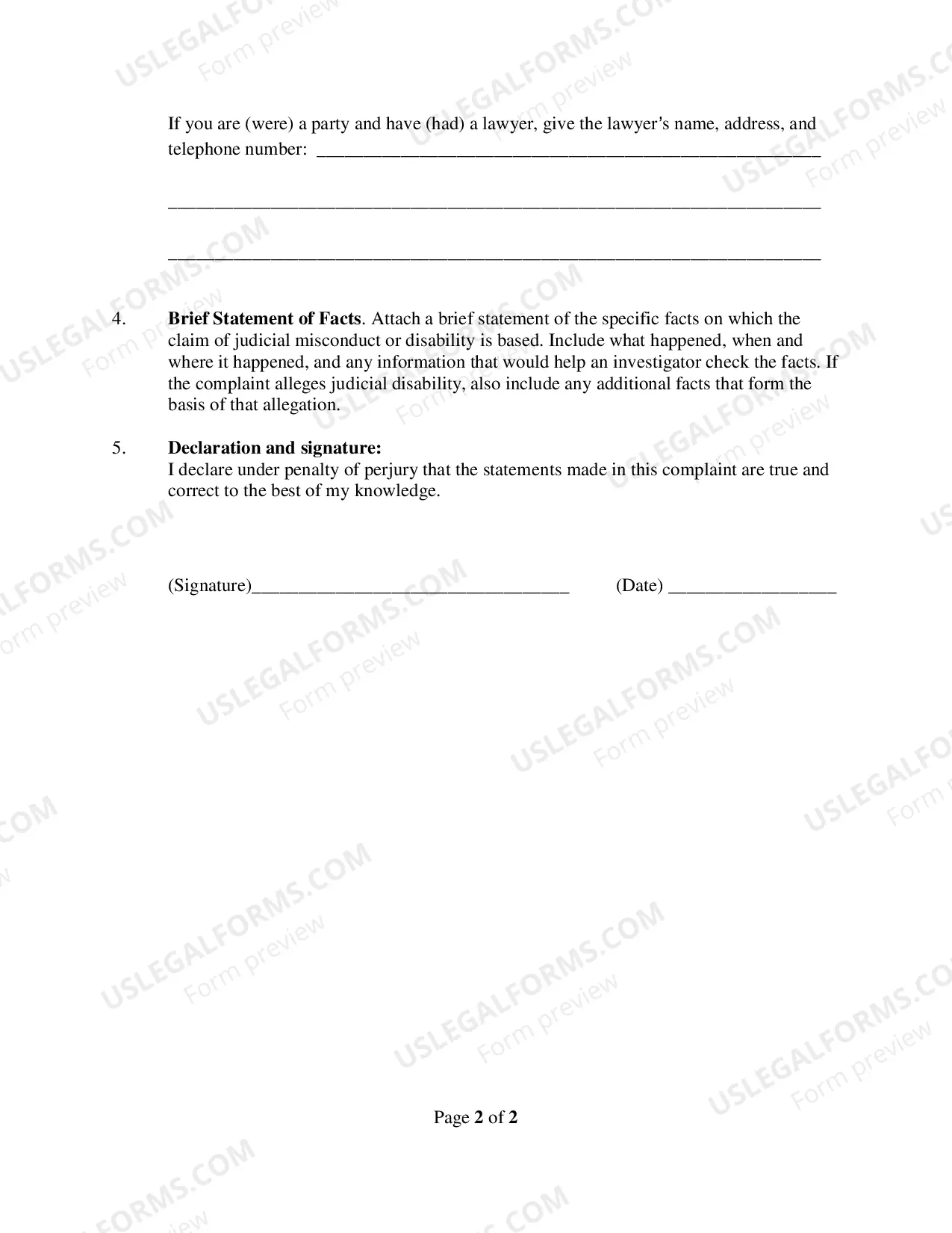 Preview Form for Filing Complaints of Judicial Misconduct or Disability