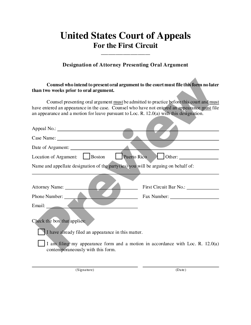 Designation Of Attorney Presenting Oral Argument Us Legal Forms 5929