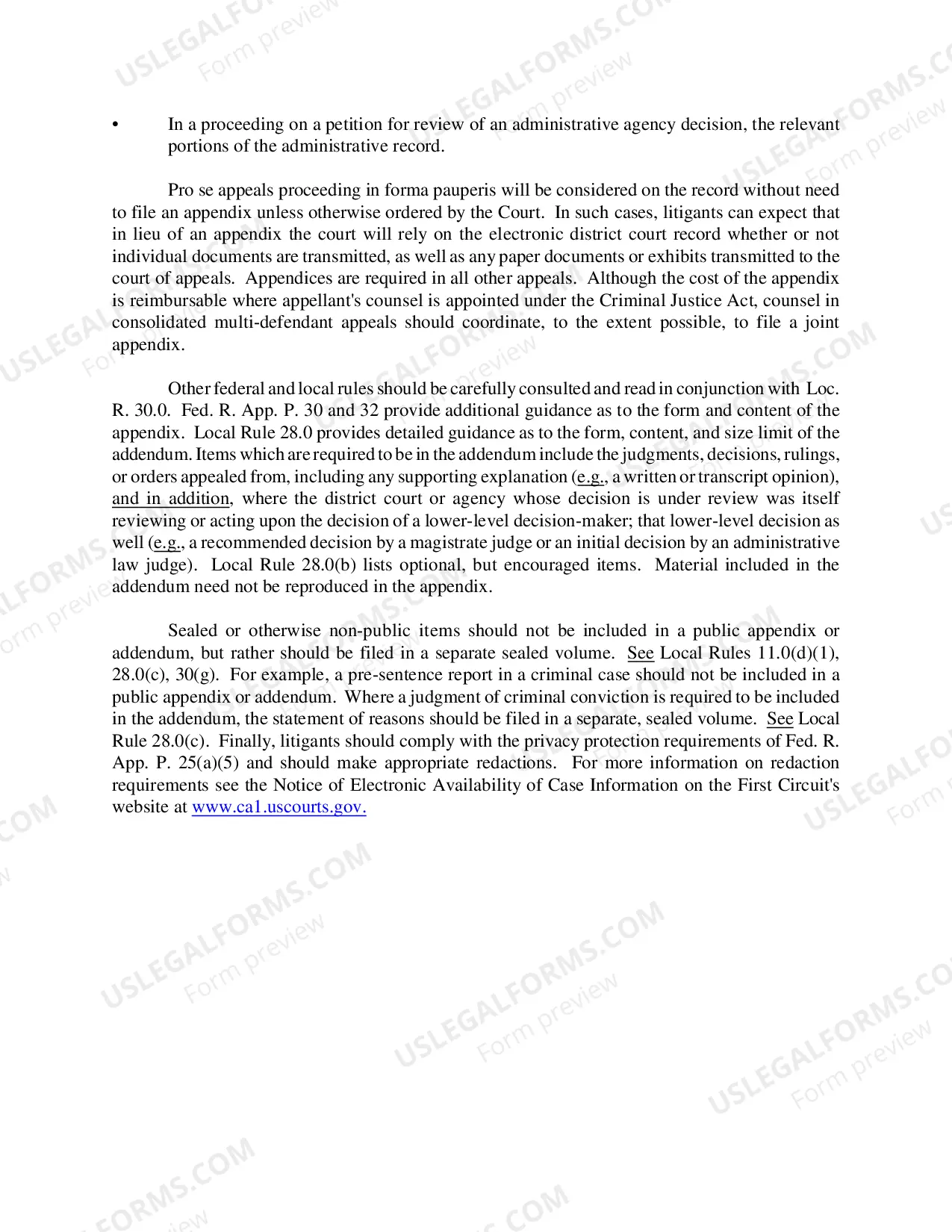 Preview Notice Regarding Contents of the Appendix