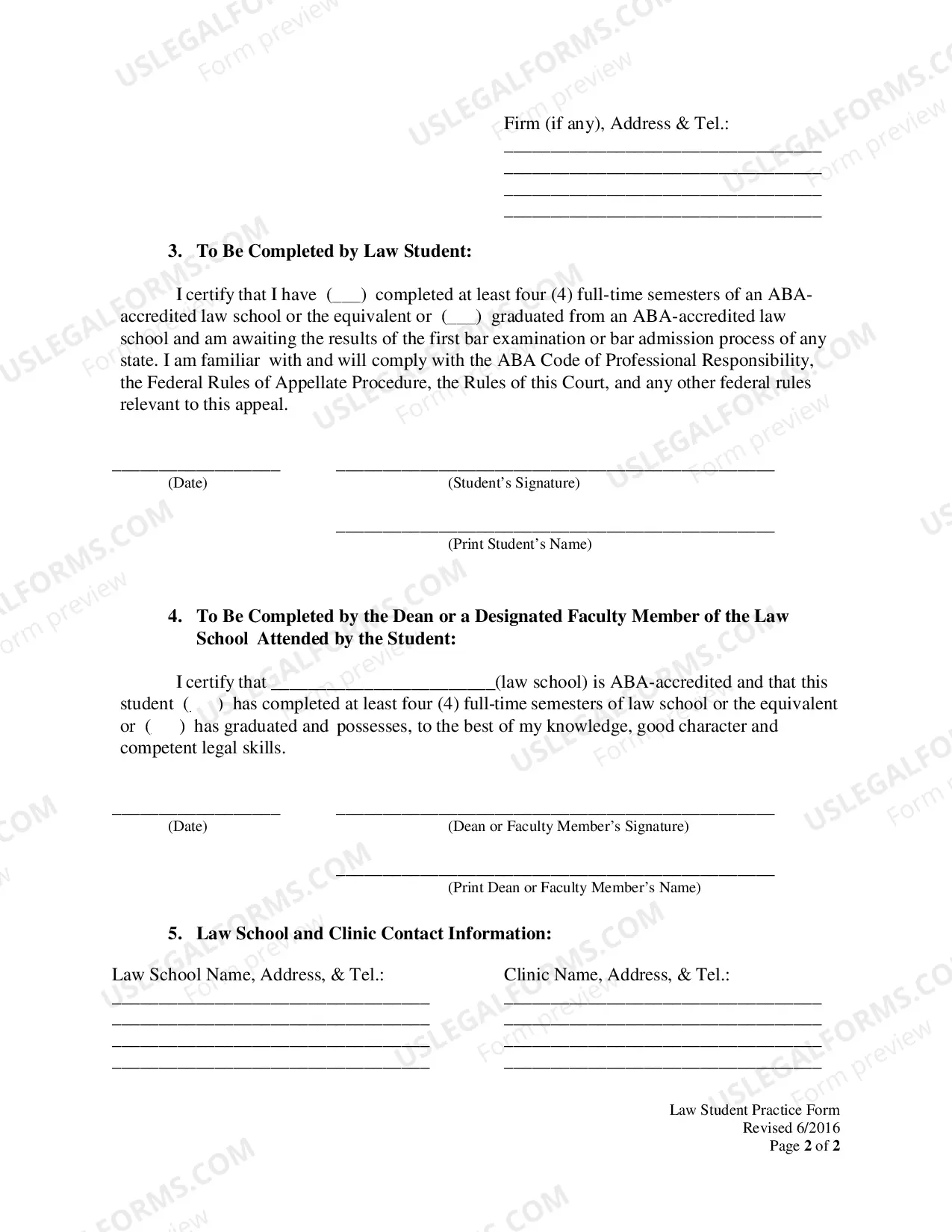 Preview Law student practice form