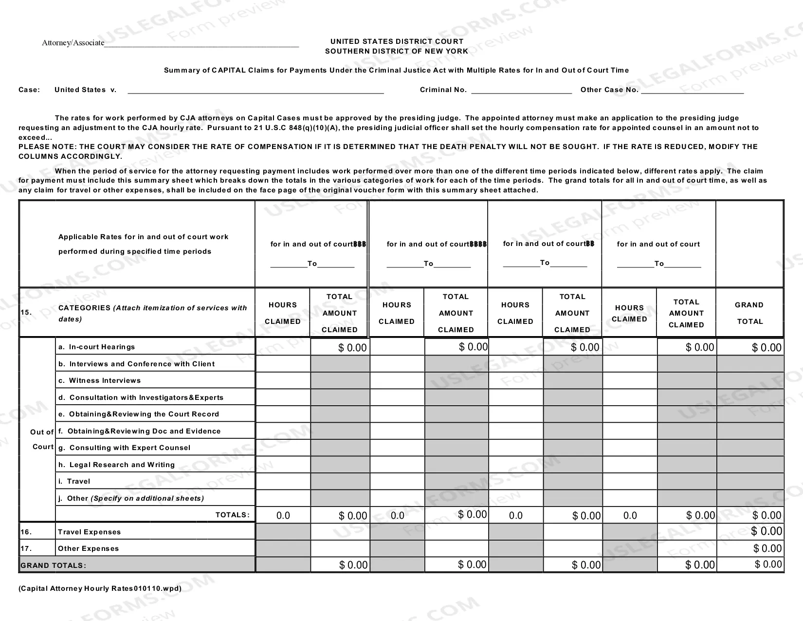 Preview Attorney Breakdown Form for Capital Cases