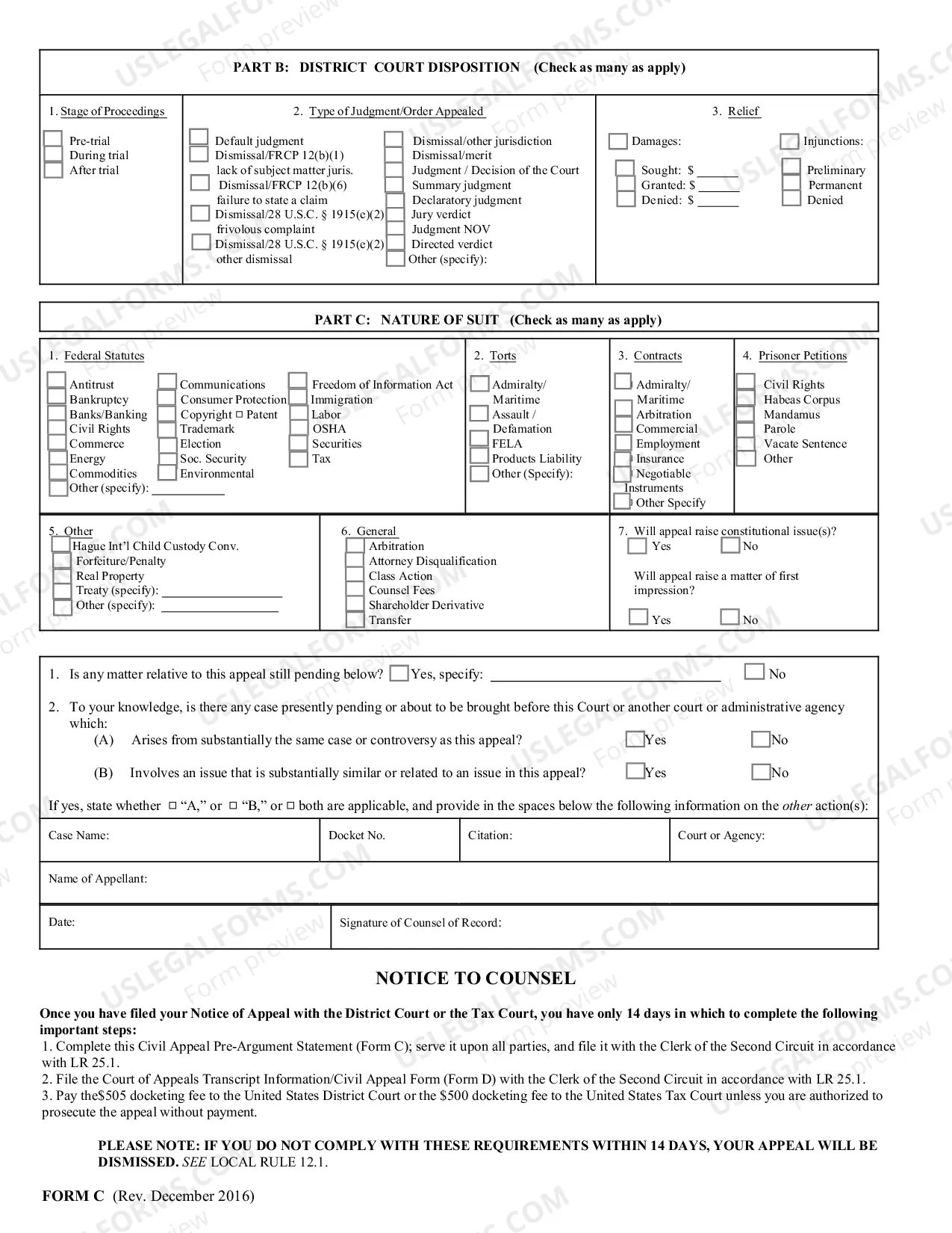 Preview Form C Civil appeal pre-argument statement