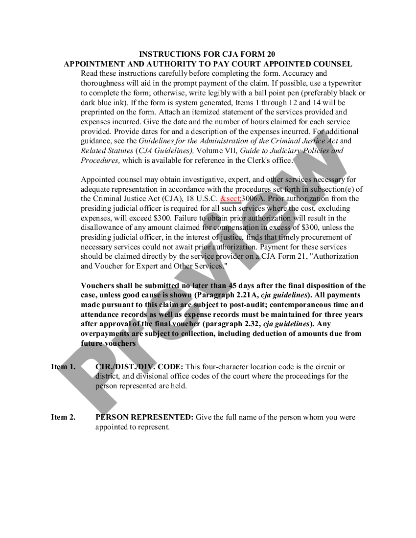 CJA Form 20 Instructions US Legal Forms