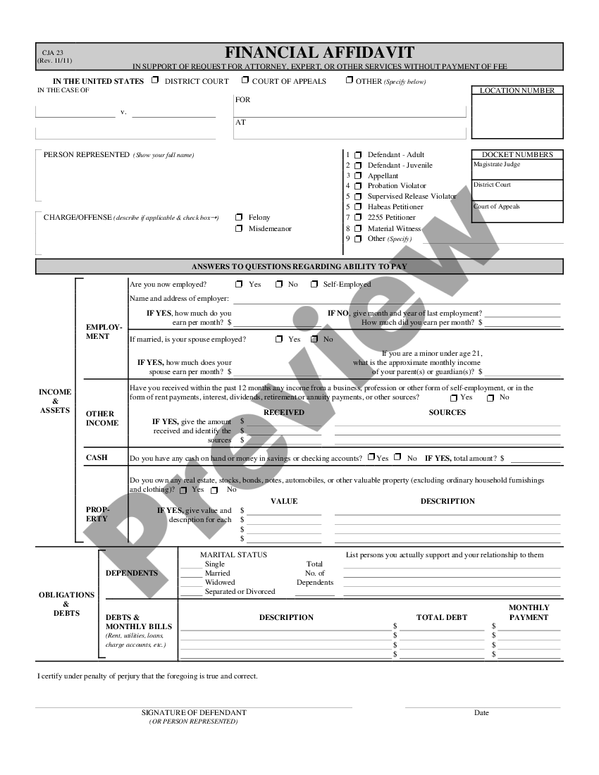 CJA Form 23 Financial affidavit in support of request for attorney ...