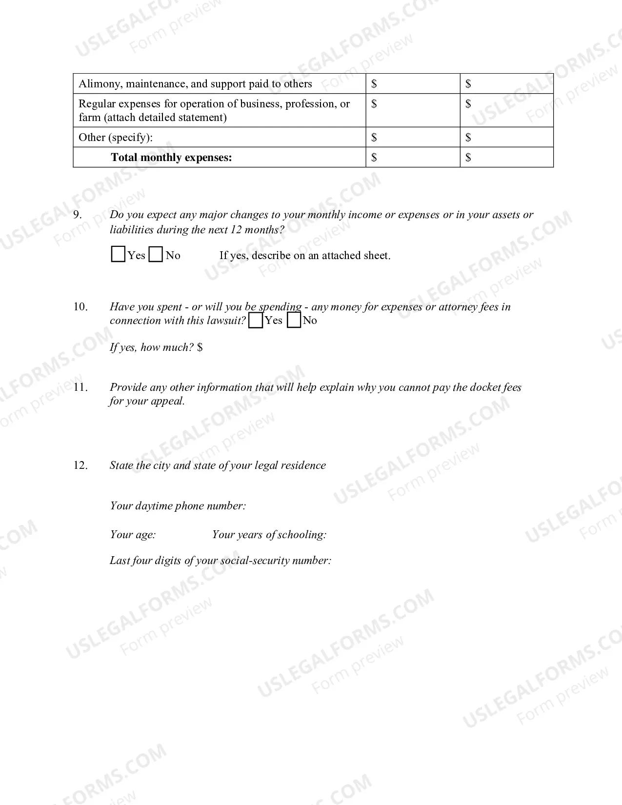 Preview Form 4 Affidavit with motion to proceed in forma pauperis