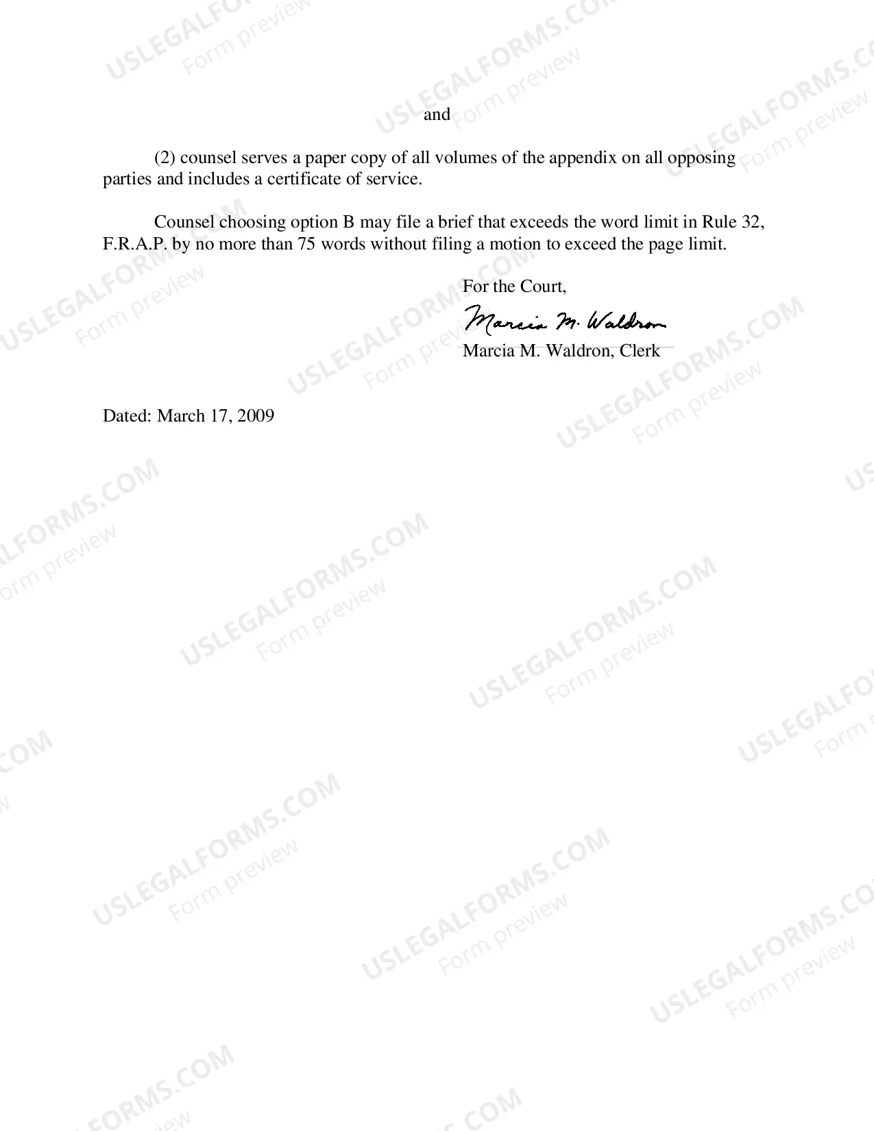Preview Options for Filing the Appendix