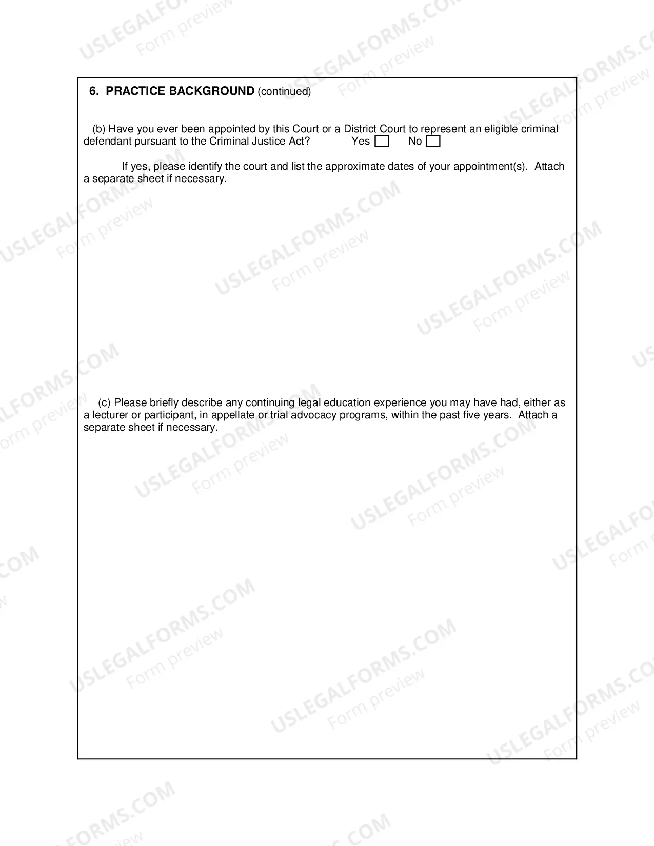 Preview Criminal Justice Act - Attorney Application (this form can be filled out and then printed)