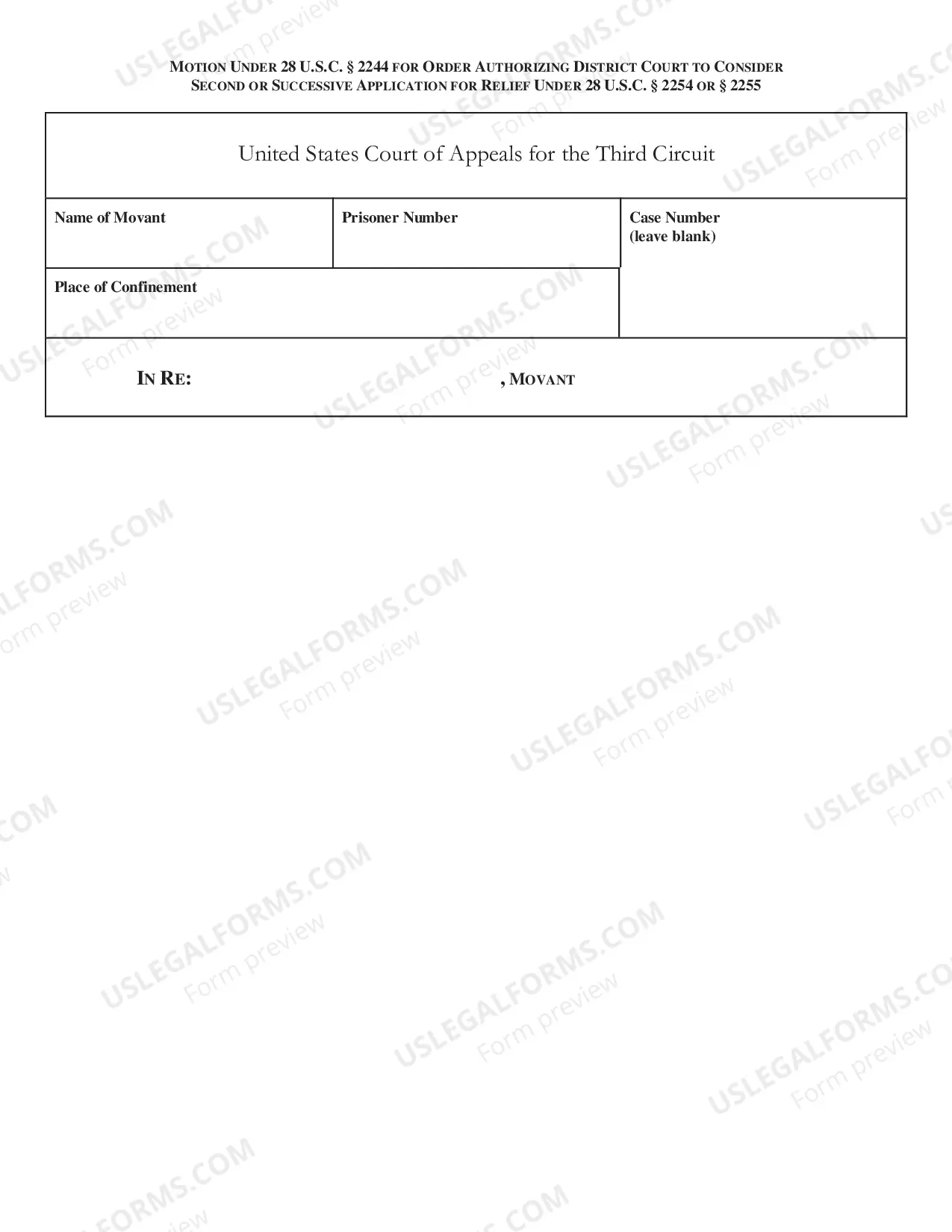 Preview Instructions for Filing Motions under 28 U.S.C. Sec. 2244
