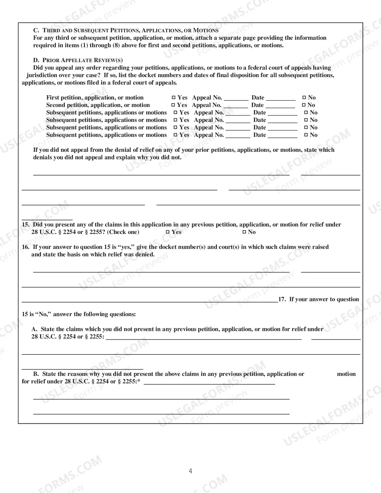 Preview Instructions for Filing Motions under 28 U.S.C. Sec. 2244