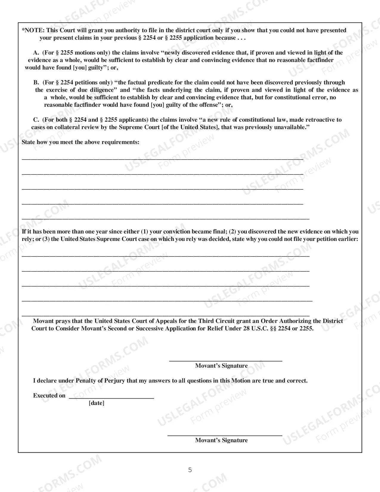 Preview Instructions for Filing Motions under 28 U.S.C. Sec. 2244