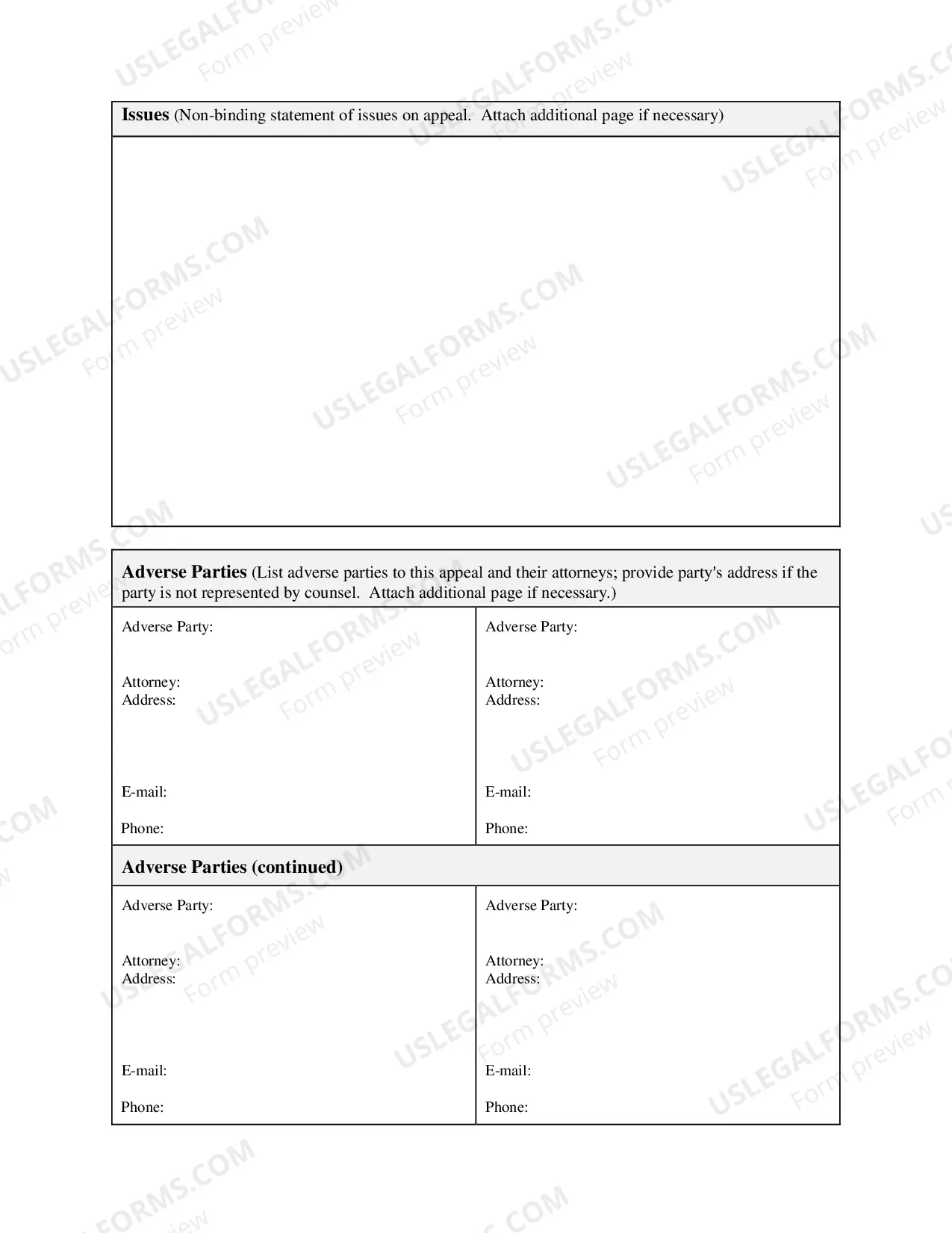 Preview Docketing Statement (Civil/Agency Cases)