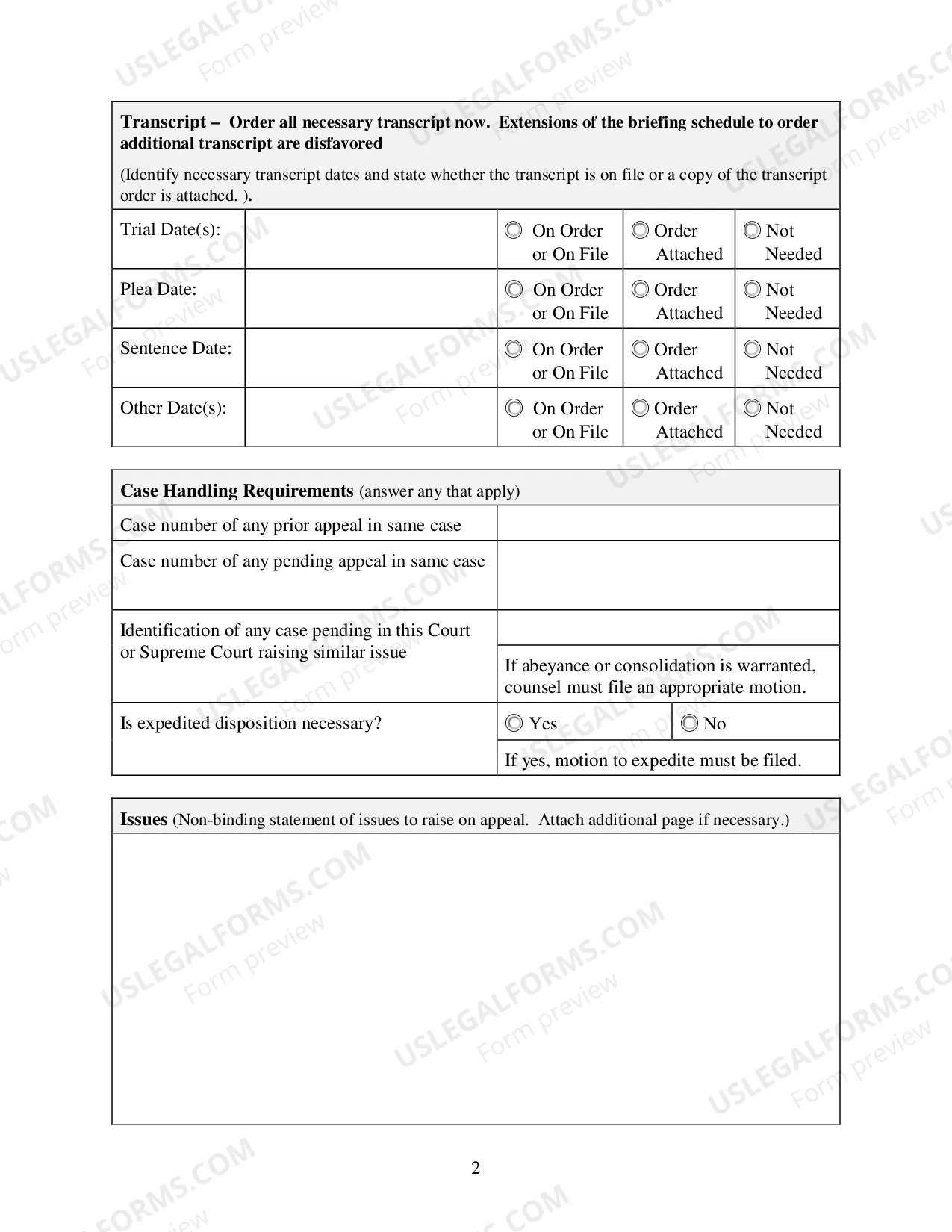 Preview Docketing Statement (Criminal Cases)