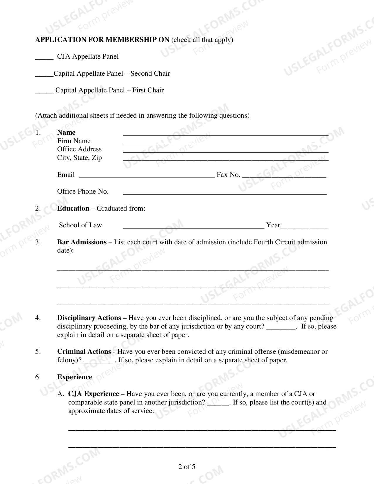 Preview CJA Appellate Panel Application