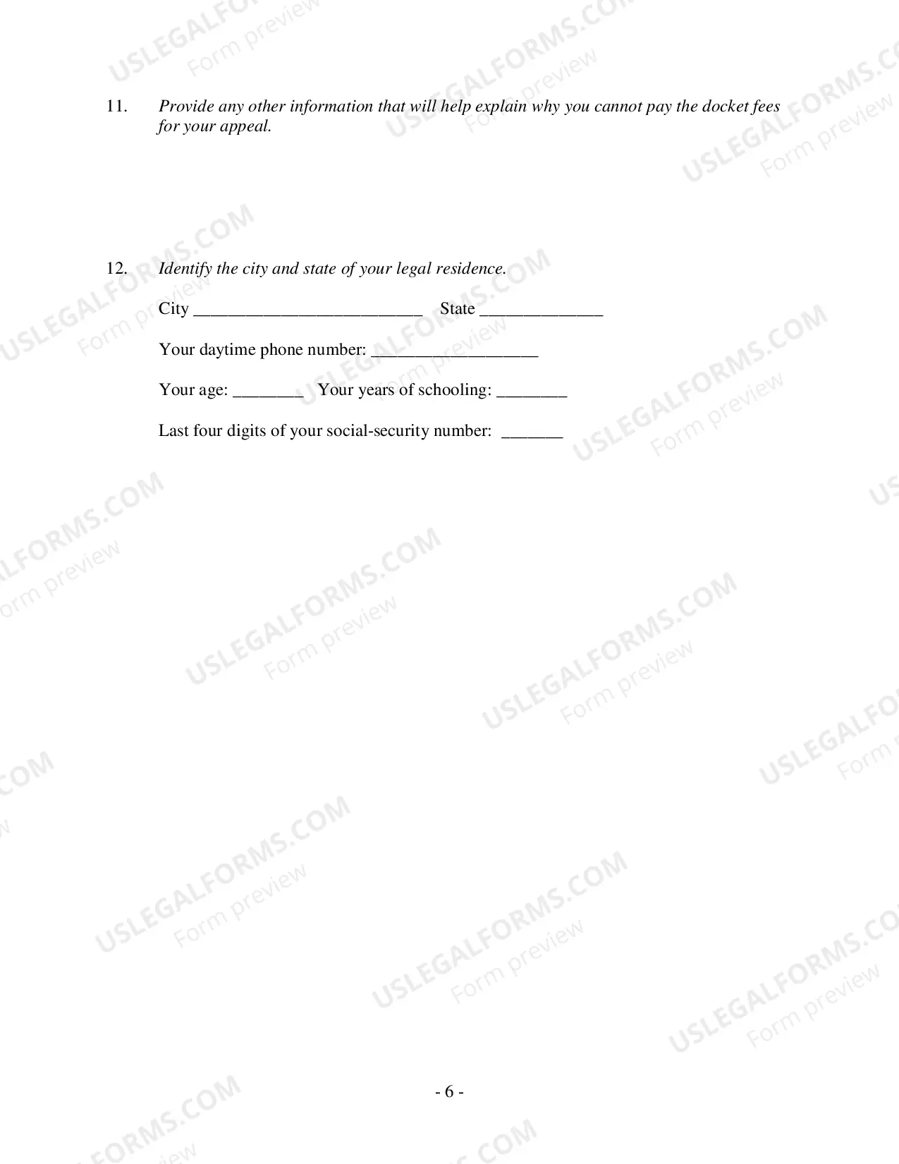 Preview In Forma Pauperis Affidavit
