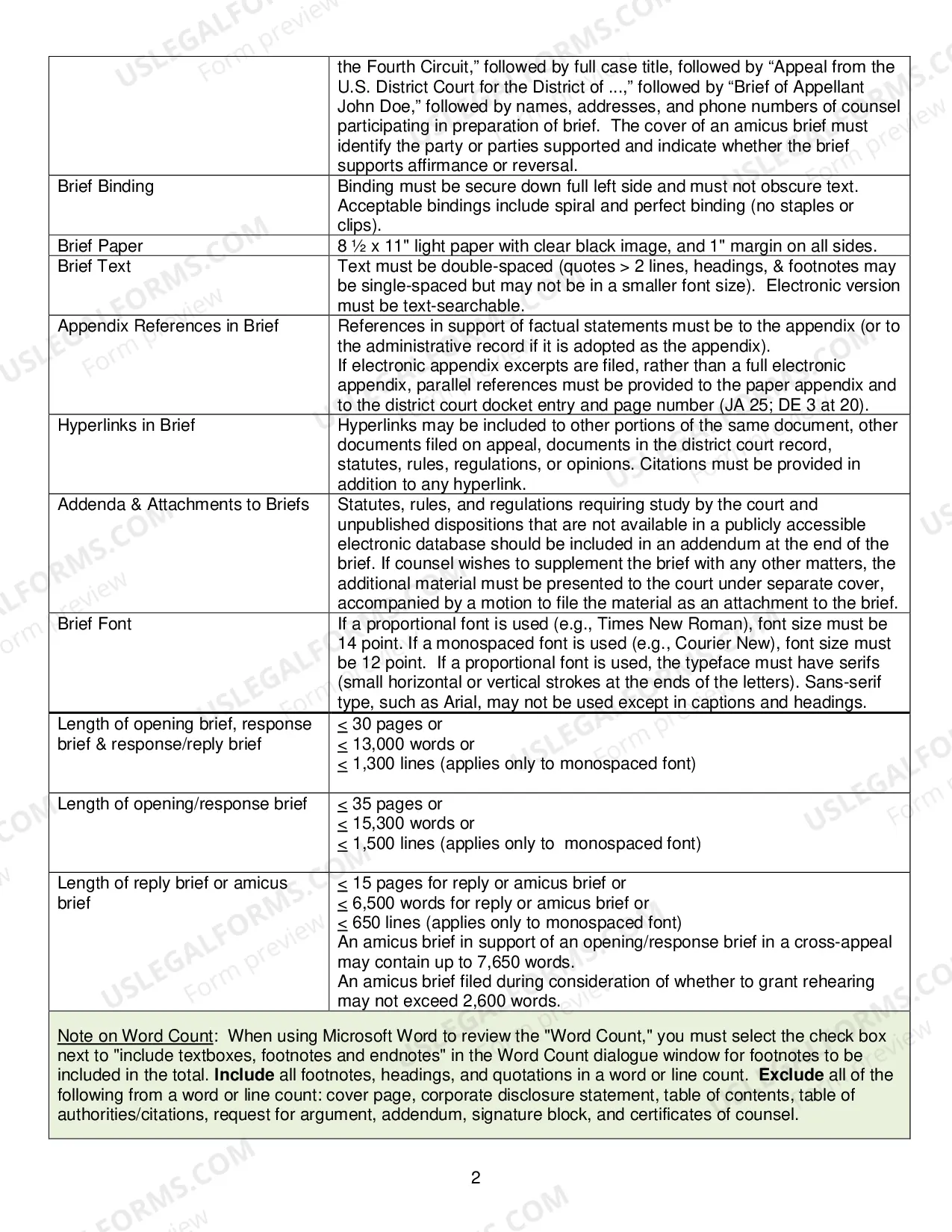 Preview Brief & Appendix Requirements