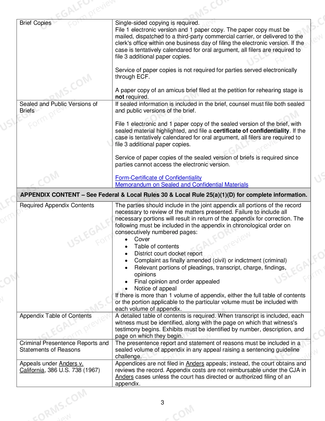 Preview Brief & Appendix Requirements