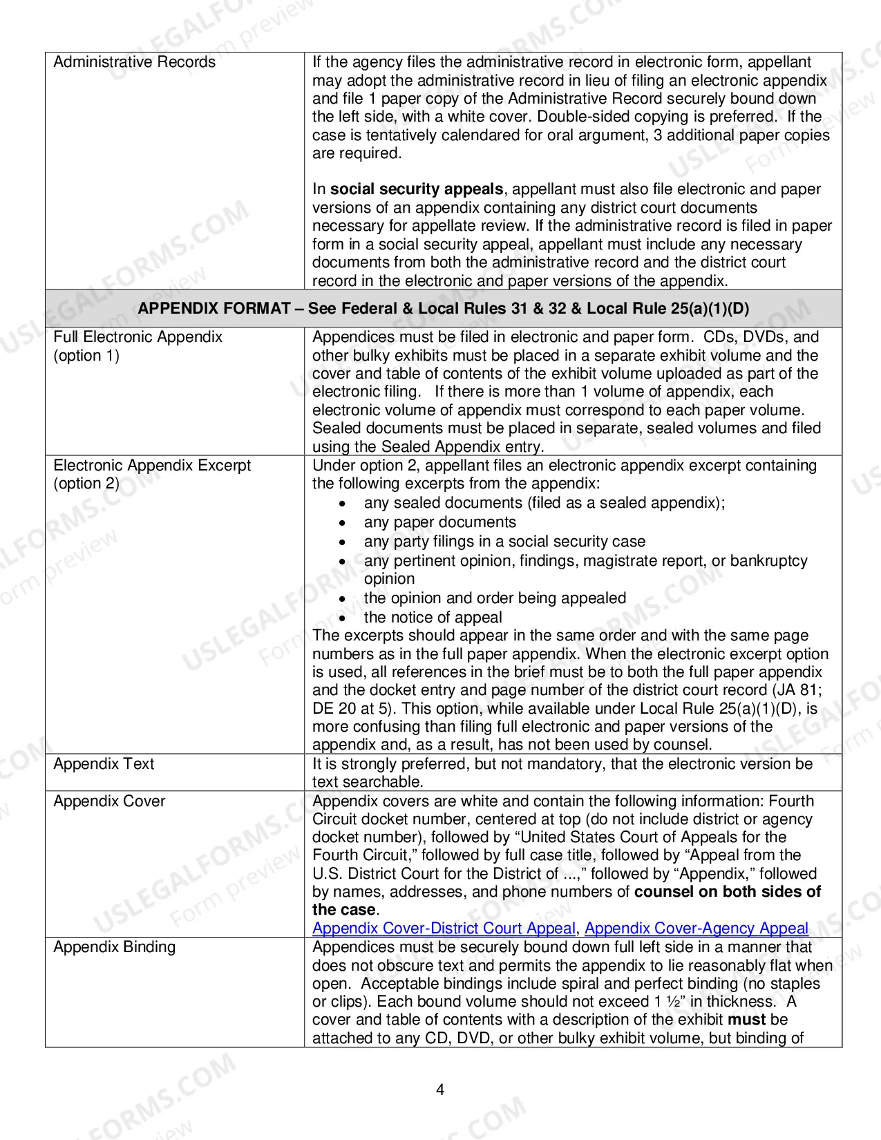 Preview Brief & Appendix Requirements