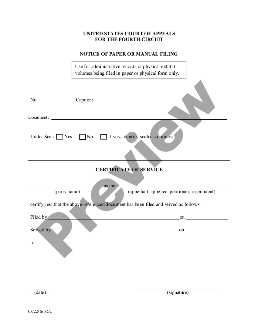 Notice of Paper or Manual Filing US Legal Forms