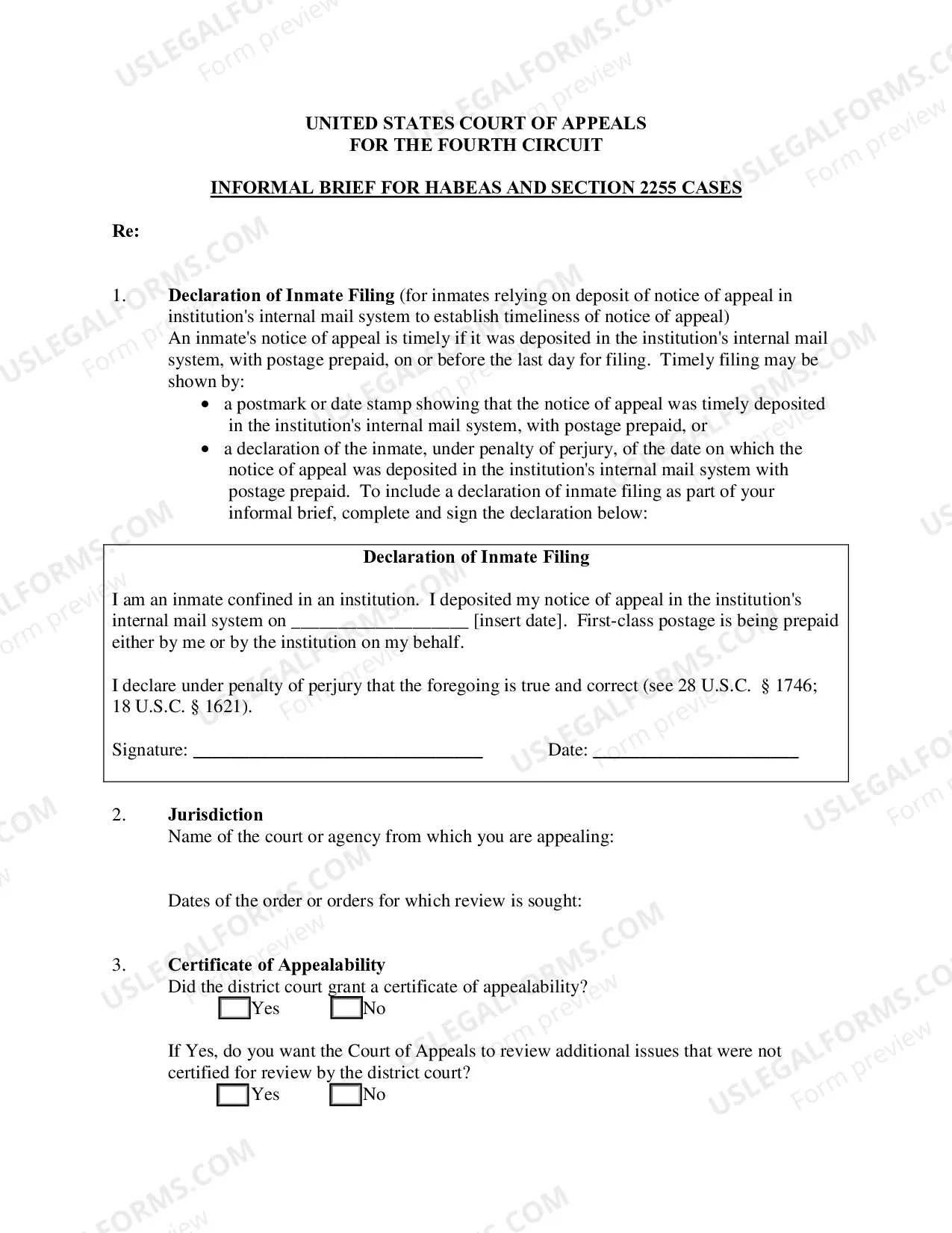 Preview Informal Brief (Habeas and Sec. 2255 Cases)