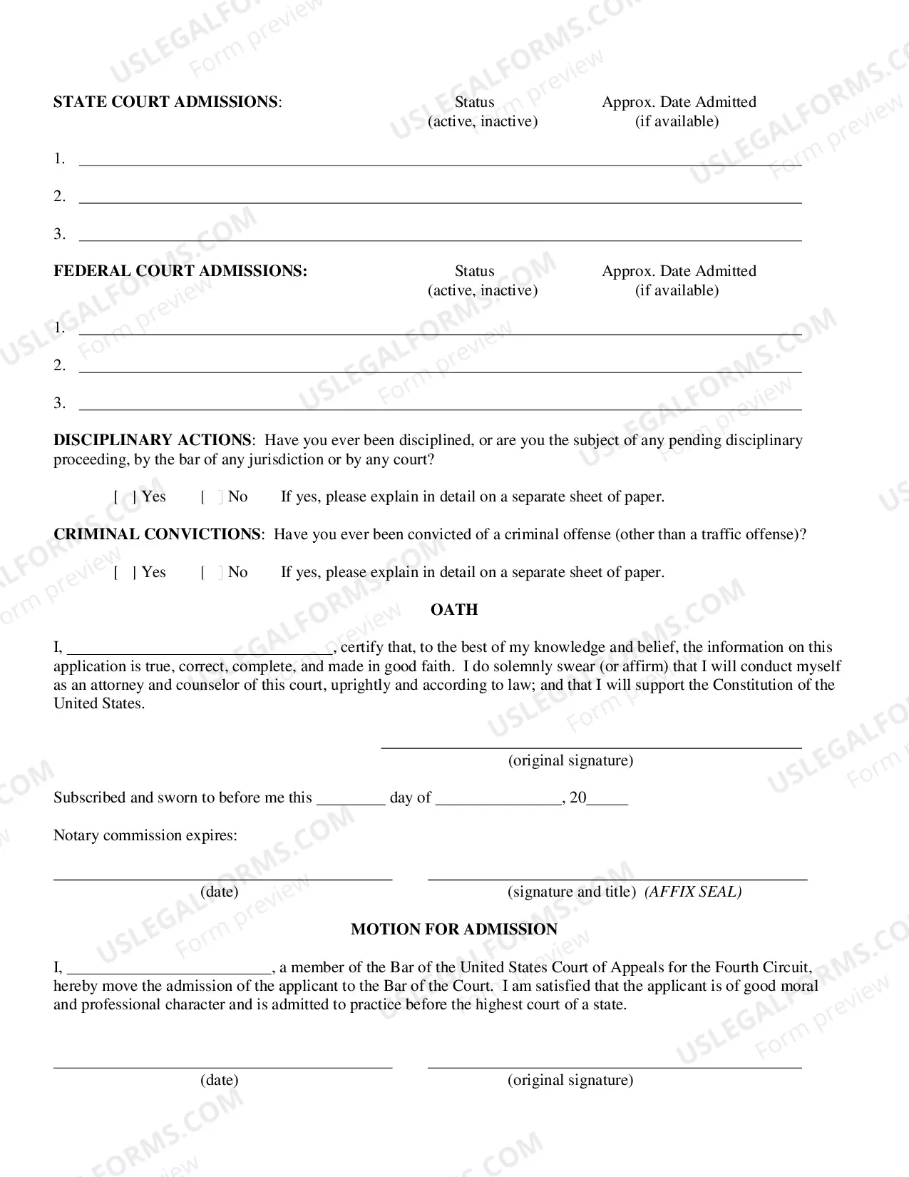 Preview Application for Admission to the Bar
