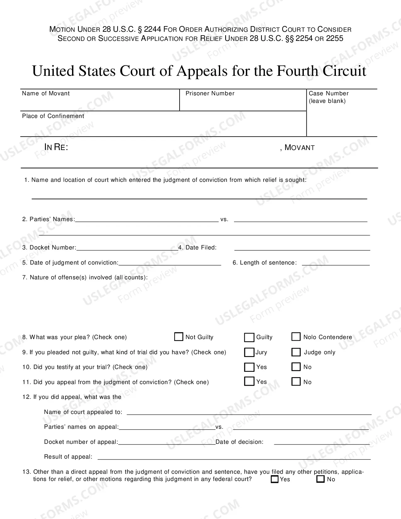 Preview Motion for Authorization to File Successive Application (Sec. 2244)