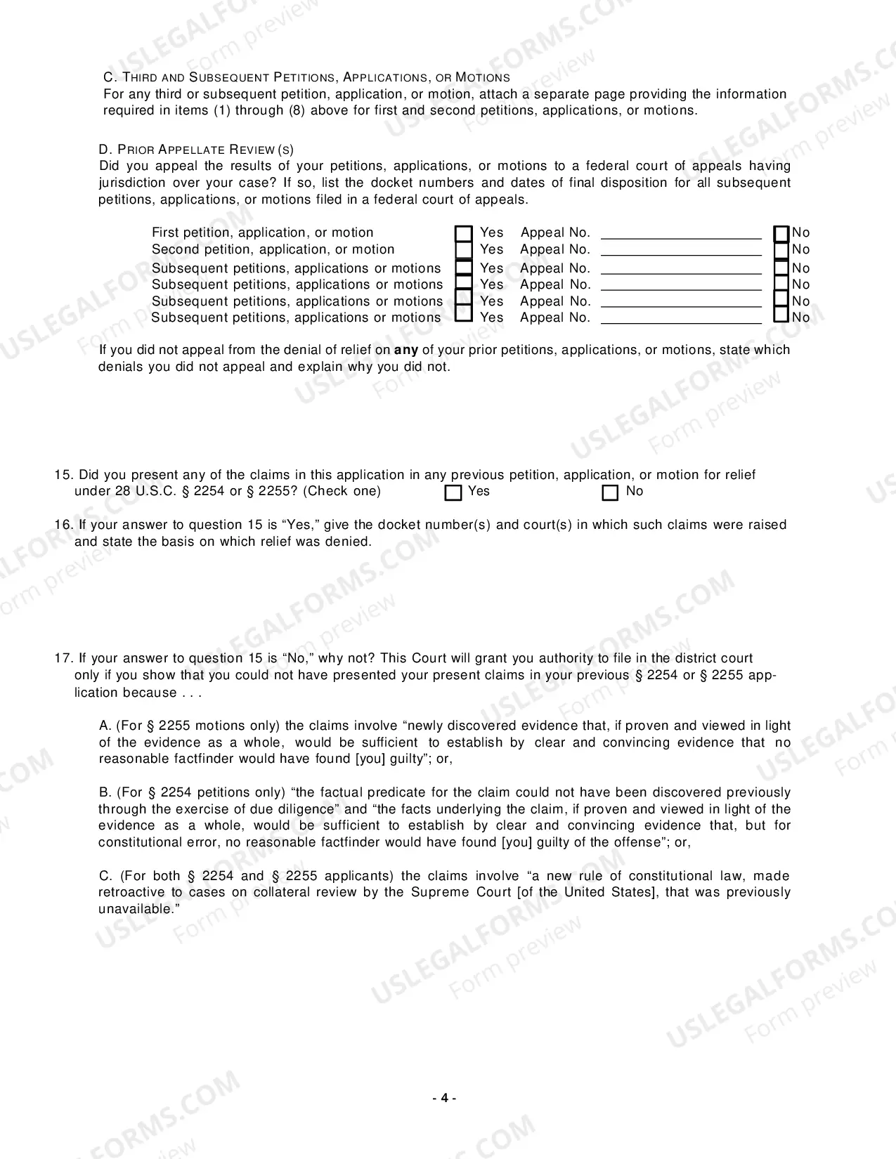 Preview Motion for Authorization to File Successive Application (Sec. 2244)