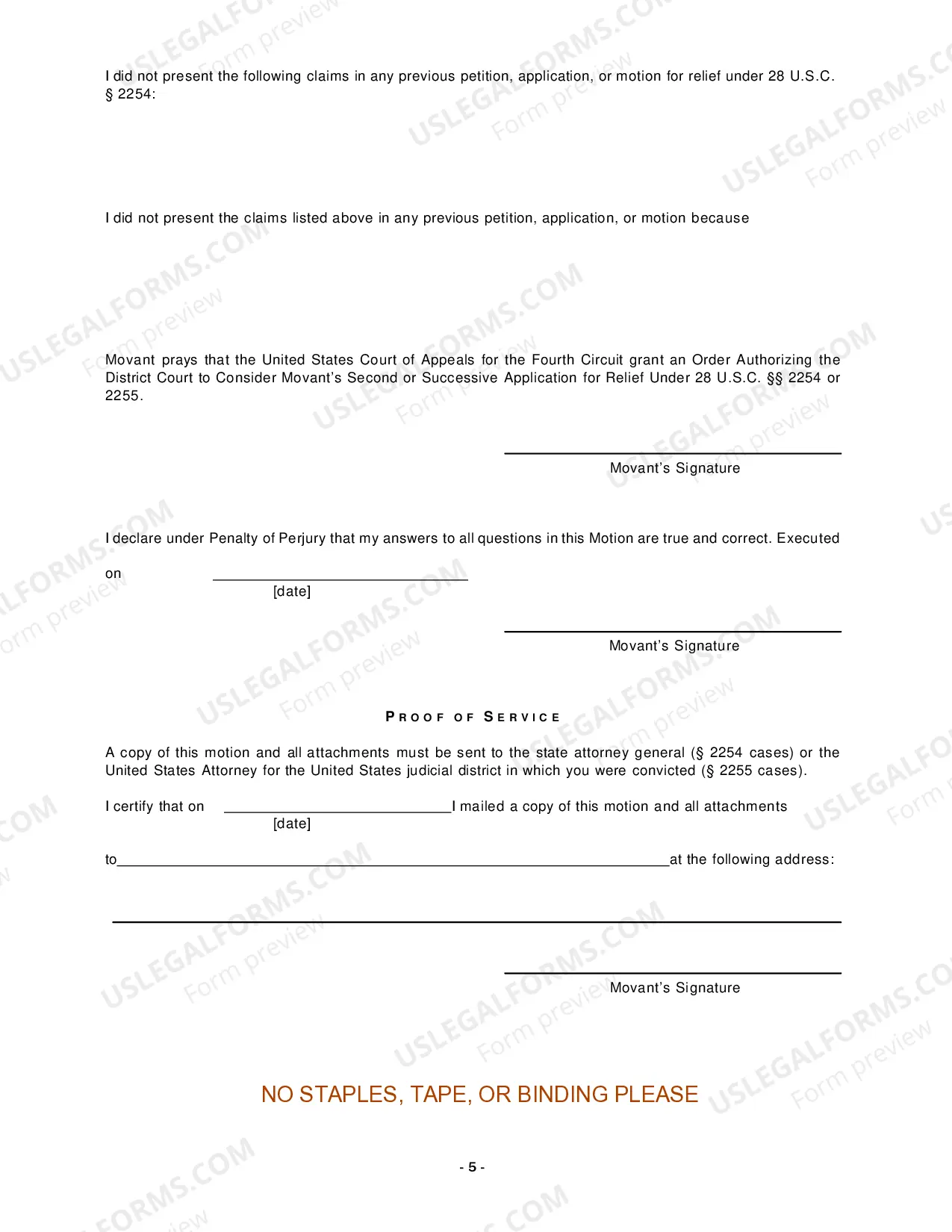 Preview Motion for Authorization to File Successive Application (Sec. 2244)