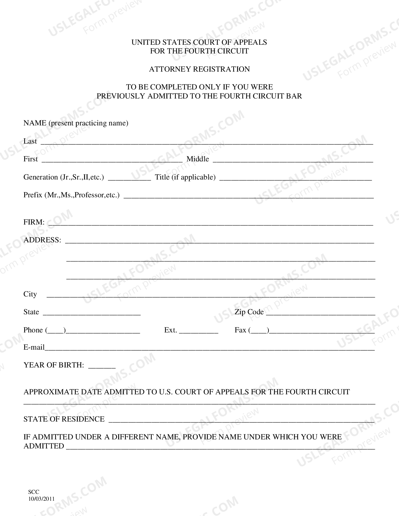 Registration of Previous Bar Admission US Legal Forms