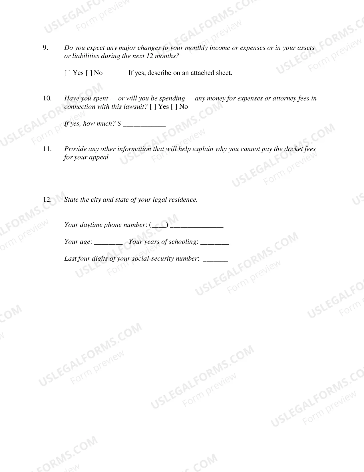 Preview Affidavit Accompanying Motion For Permission To Appeal In Forma Pauperis