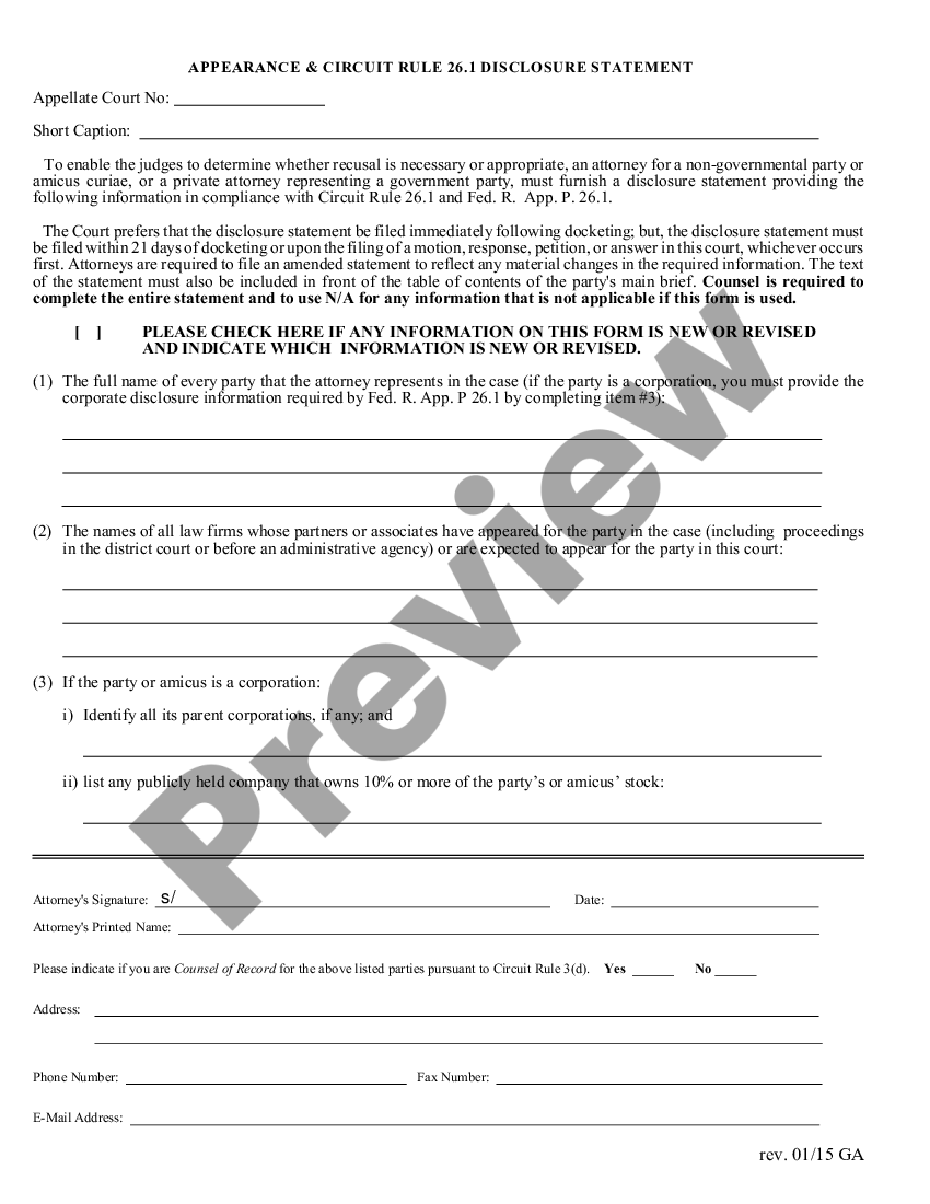 Appearance & Circuit Rule 26.1 Disclosure Statement | US Legal Forms