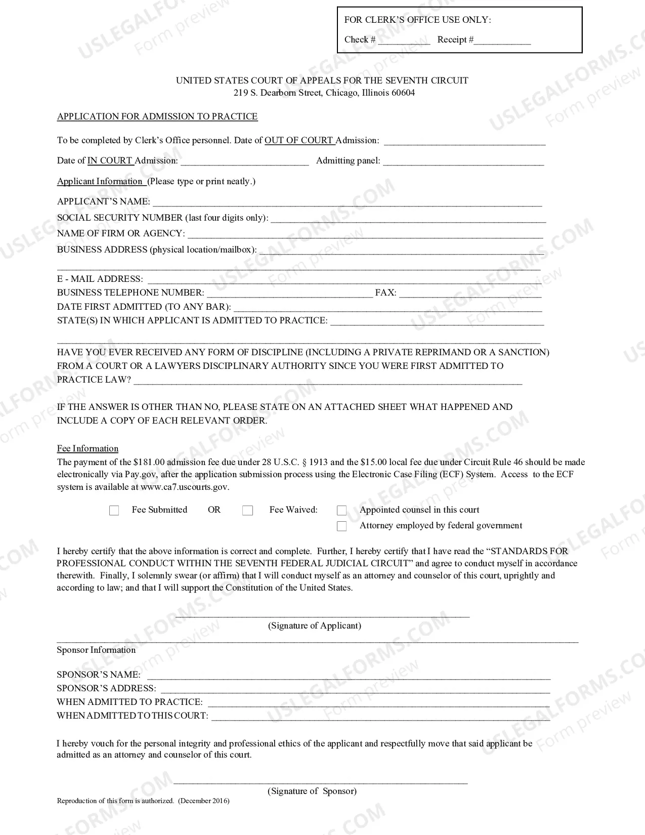 Preview Application for Admission to Practice in the Seventh Circuit