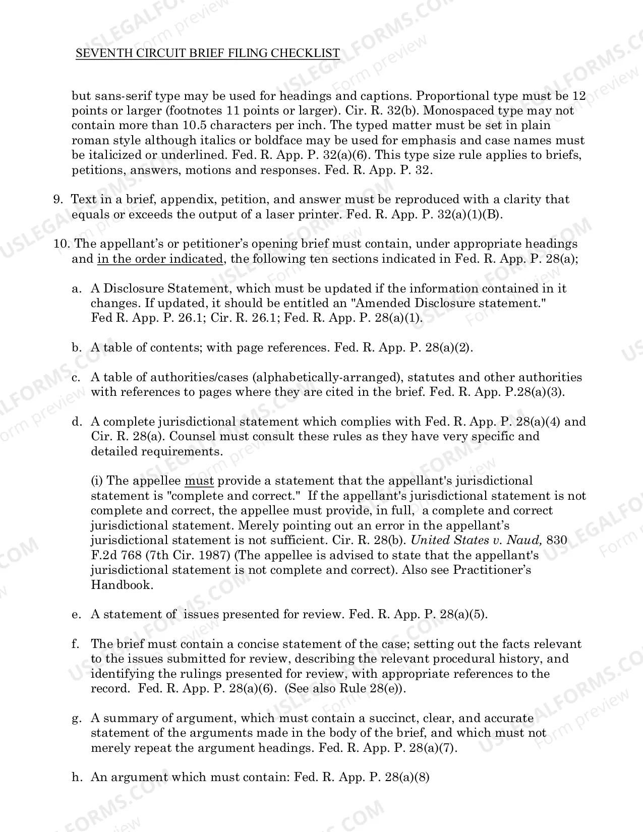 Preview Seventh Circuit Brief Filing Checklist