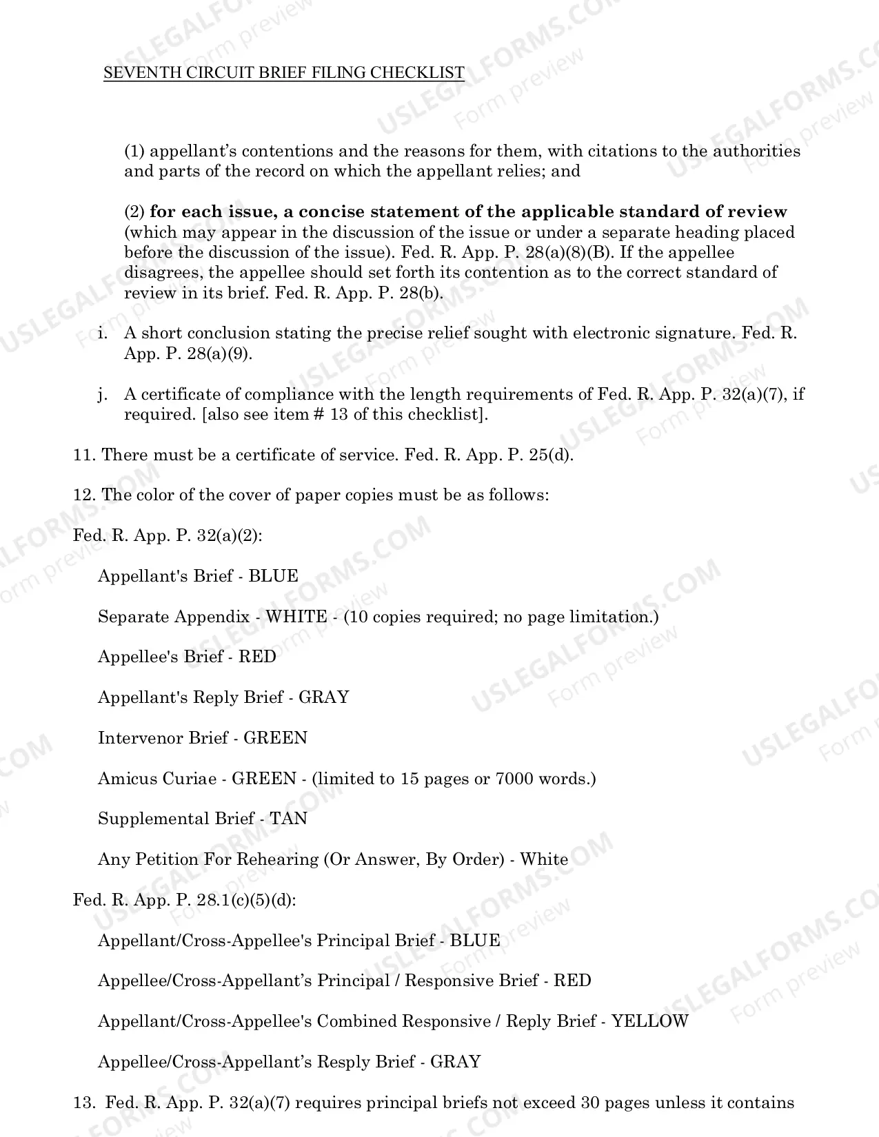 Preview Seventh Circuit Brief Filing Checklist