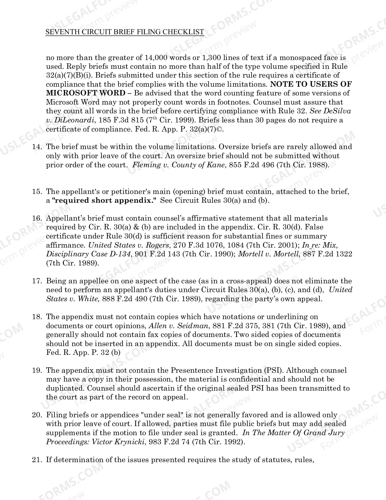 Preview Seventh Circuit Brief Filing Checklist