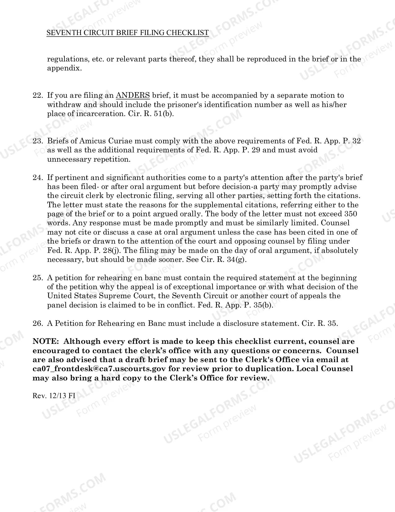 Preview Seventh Circuit Brief Filing Checklist