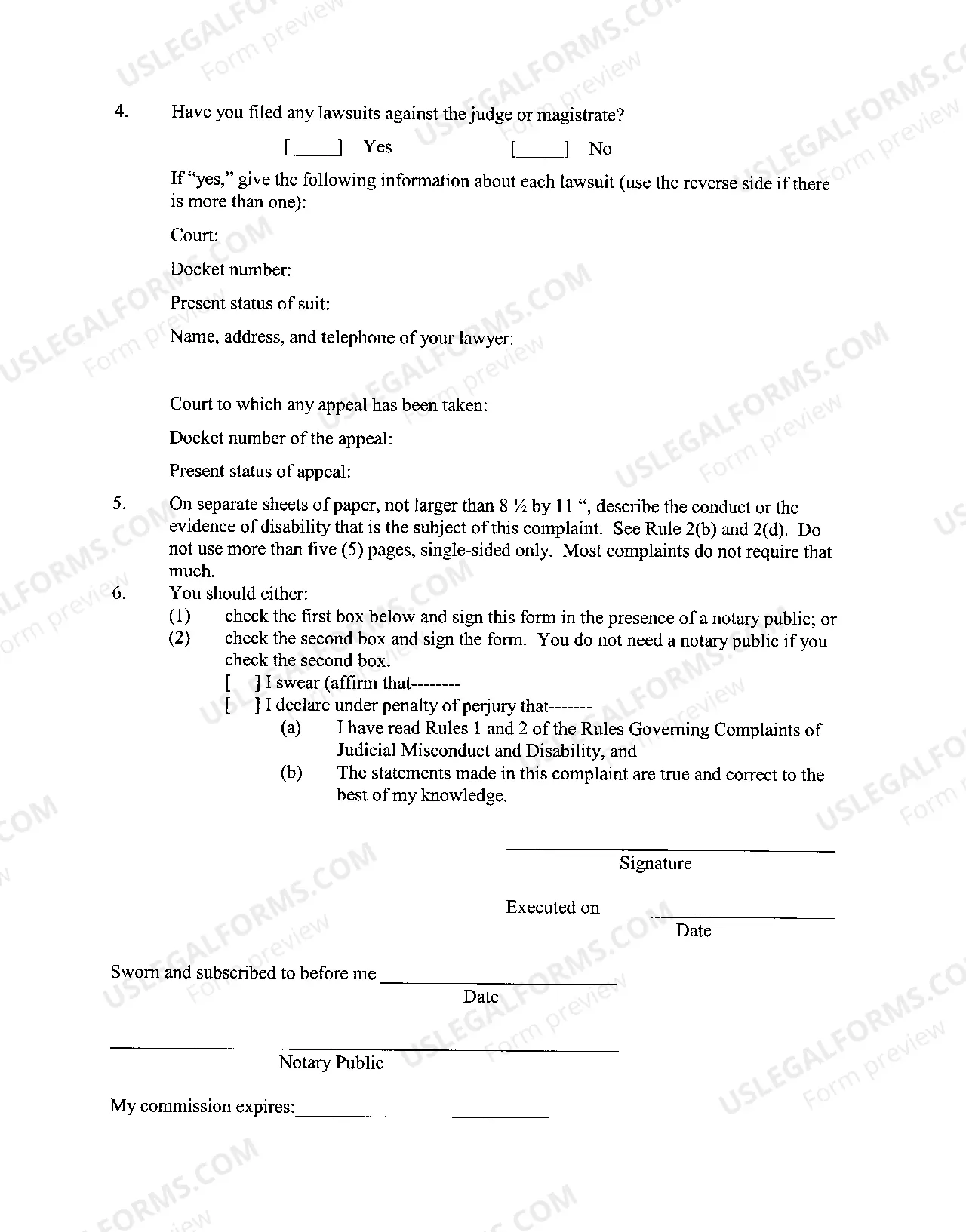 Preview Judicial Compaint Form